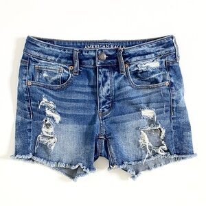 American Eagle | Medium-Wash Cotton/Spandex Denim Stretch Tomgirl Shorts Sz 4
